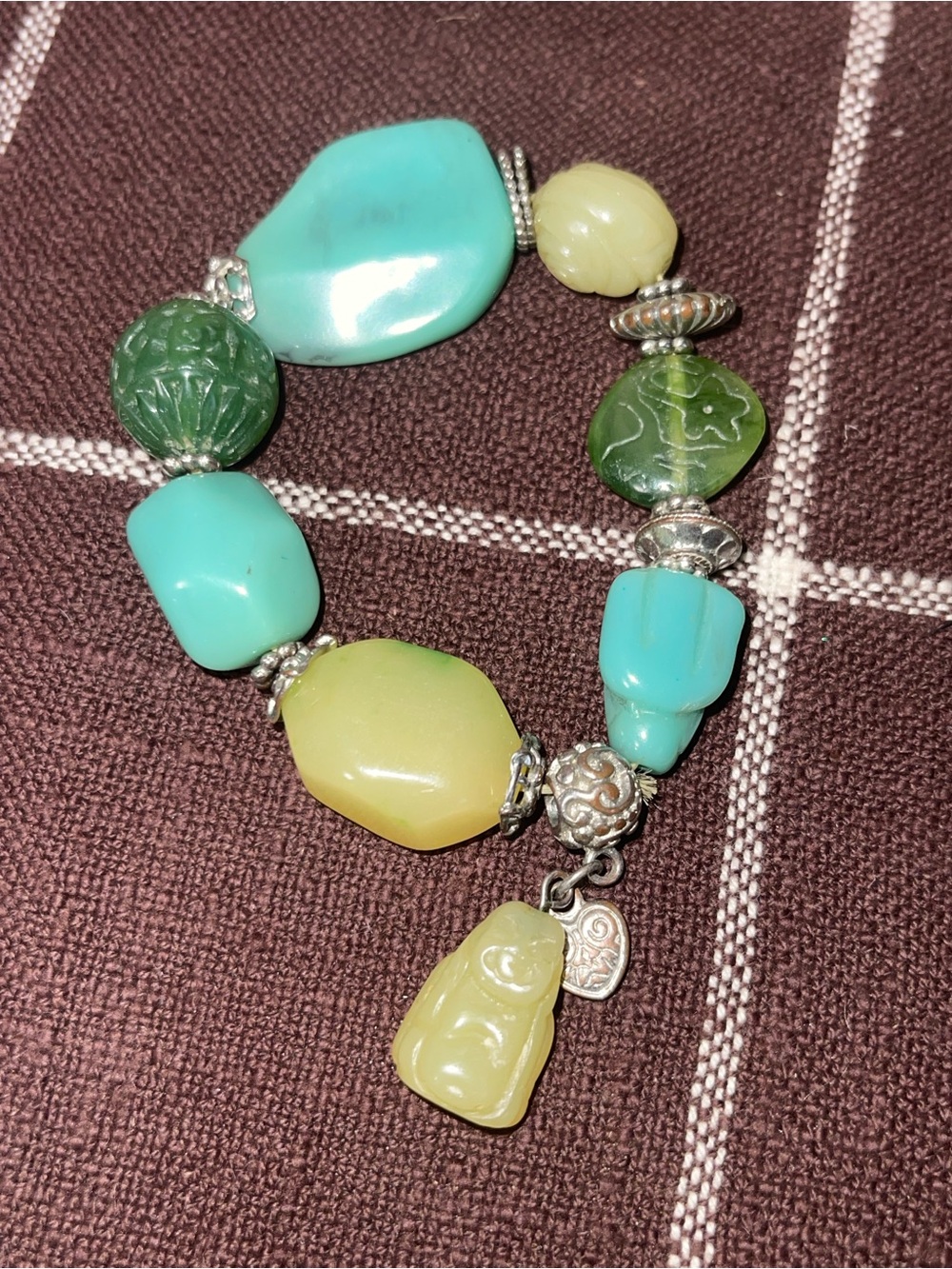 Beaded Stone Stretch Bracelet Buddha Turquoise And Green Vintage